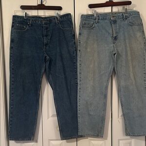 Men's Relaxed Fit Denim Jeans - Dark and Light Blue